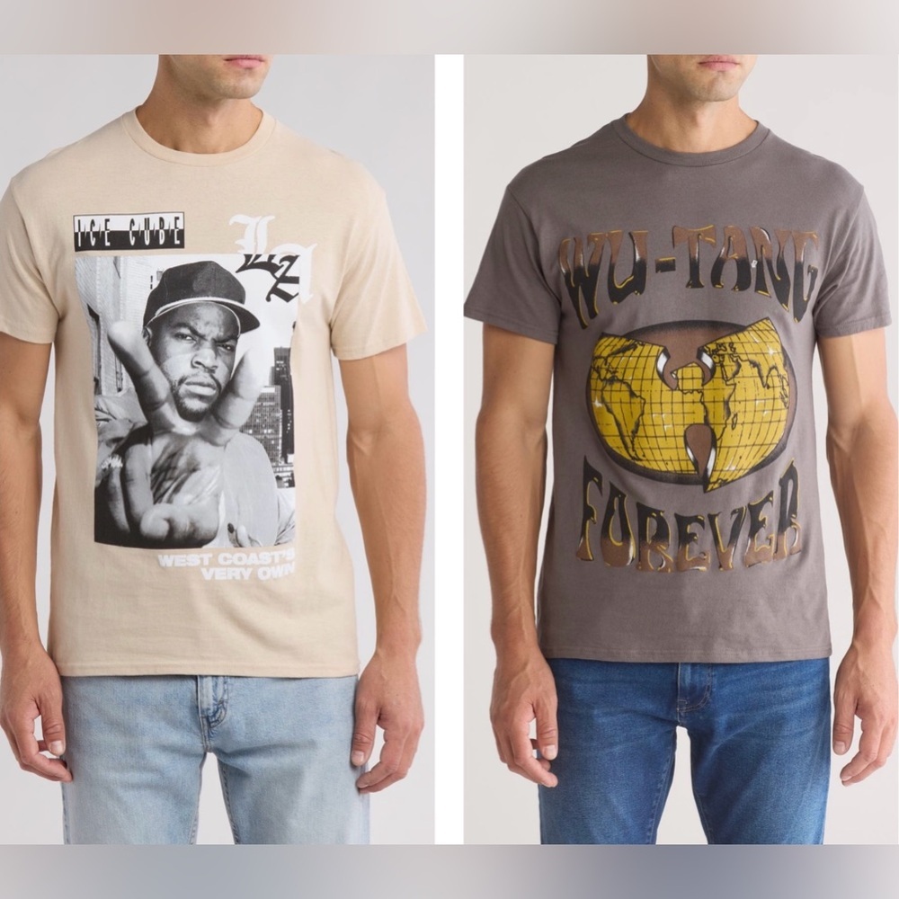Men’s Merch Traffic Graphic Tee Shirts, Ice‎ Cube + Wu-Tang Forever, Size Medium